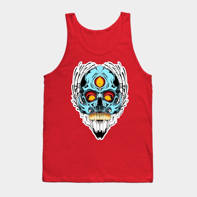 Blue Skull with Three Eyes Tank Top by TattooGabby